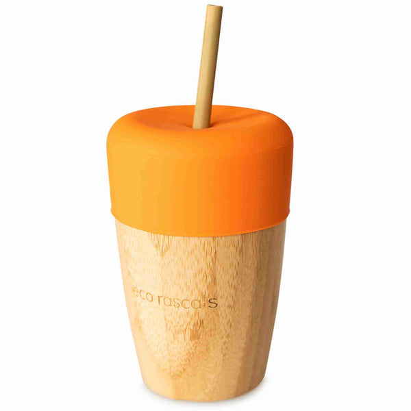 Bamboo Cup With Two Straws - Orange