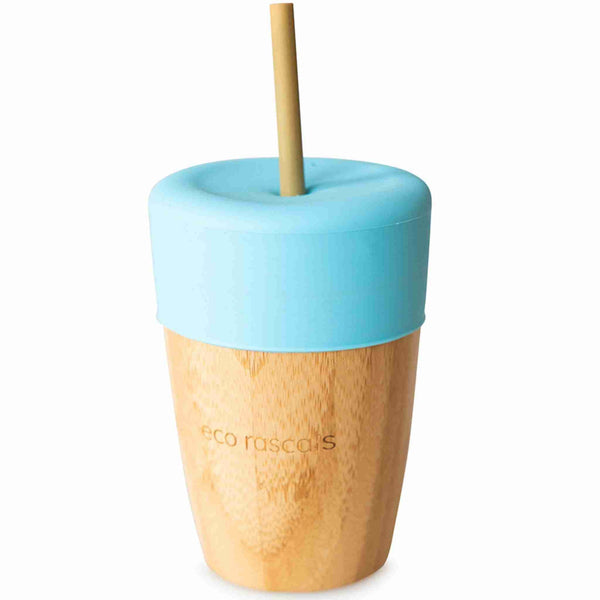Bamboo Cup With Reusable Straws - Blue