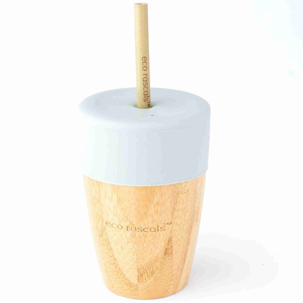 Bamboo Cup With Two Straws - Grey