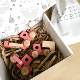 Set Of 3 Pink Wooden Toy Construction Trucks