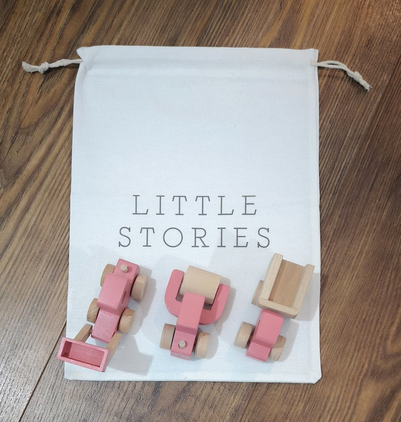 Set Of 3 Pink Wooden Toy Construction Trucks
