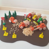 Set of 3 Orange Wooden Toy Construction Trucks