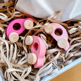 Set Of 3 Pink Wooden Toy Cars