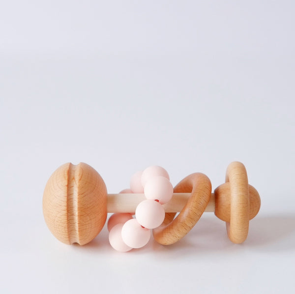 Peach Wooden and Silicone Baby Rattle