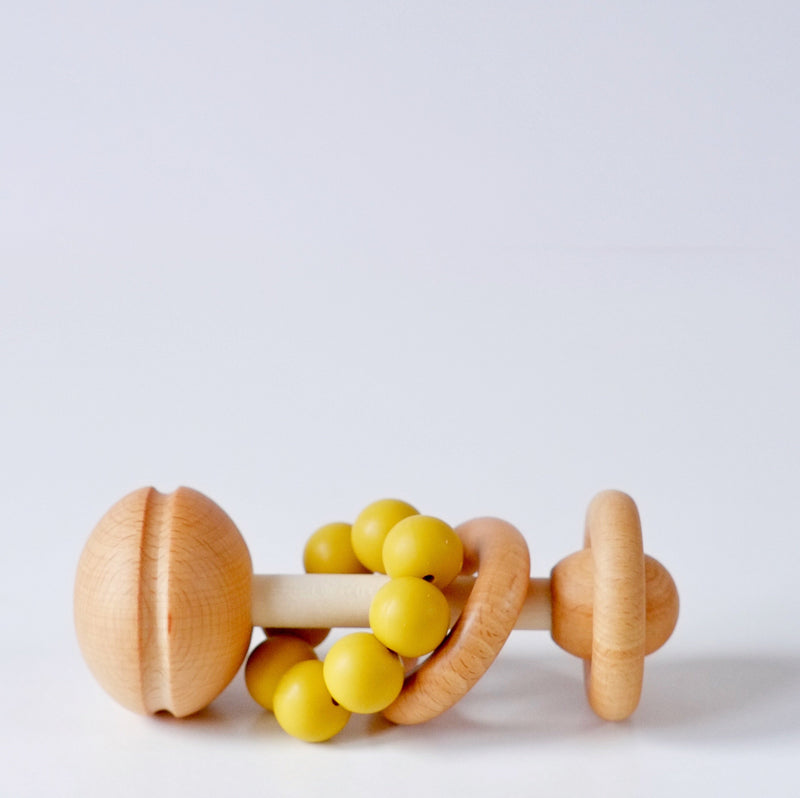 Mustard Wooden and Silicone Baby Rattle