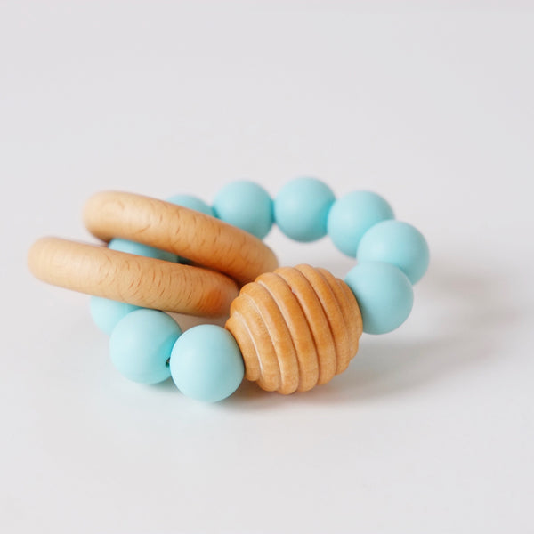 Mint Beehive Silicone and Wooden Teething Toy