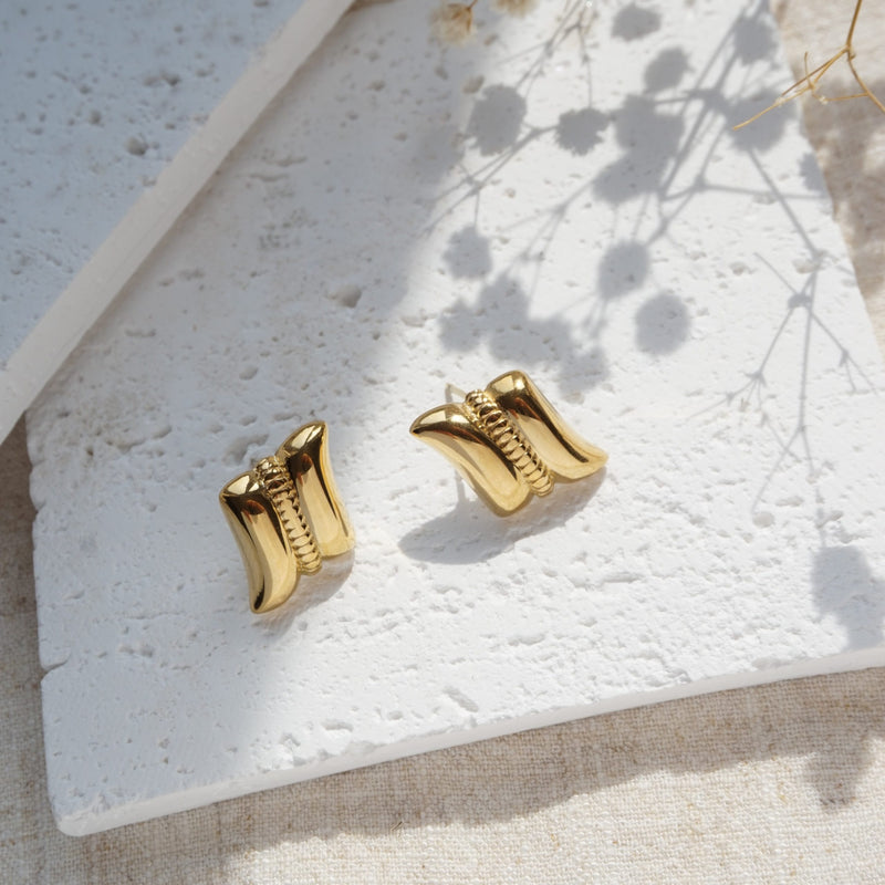 Gold Arc Stud Earrings