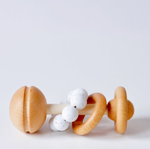 Speckled Wooden and Silicone Baby Rattle