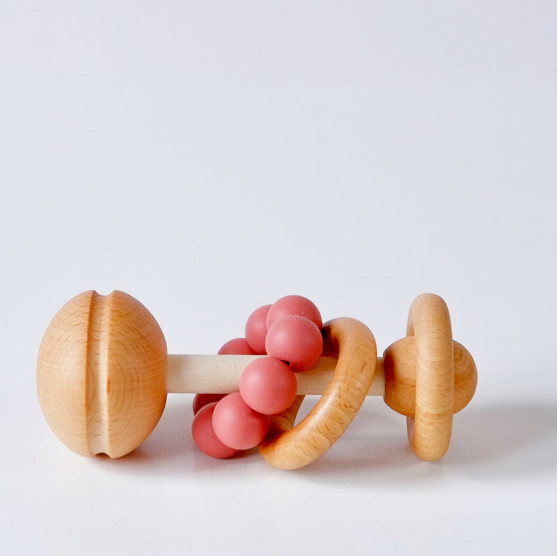 Rust Wooden and Silicone Baby Rattle