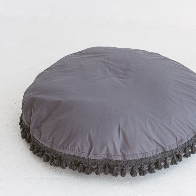 Large Floor Cushion With Tassels in Grey
