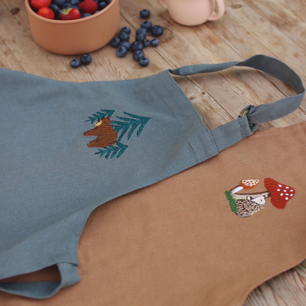 Kid's Apron, Embroidered - Forest Bear