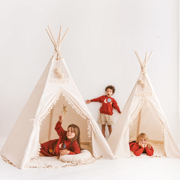 Extra Large Indoor Teepee Tent With Tassels Decor in Boho Style