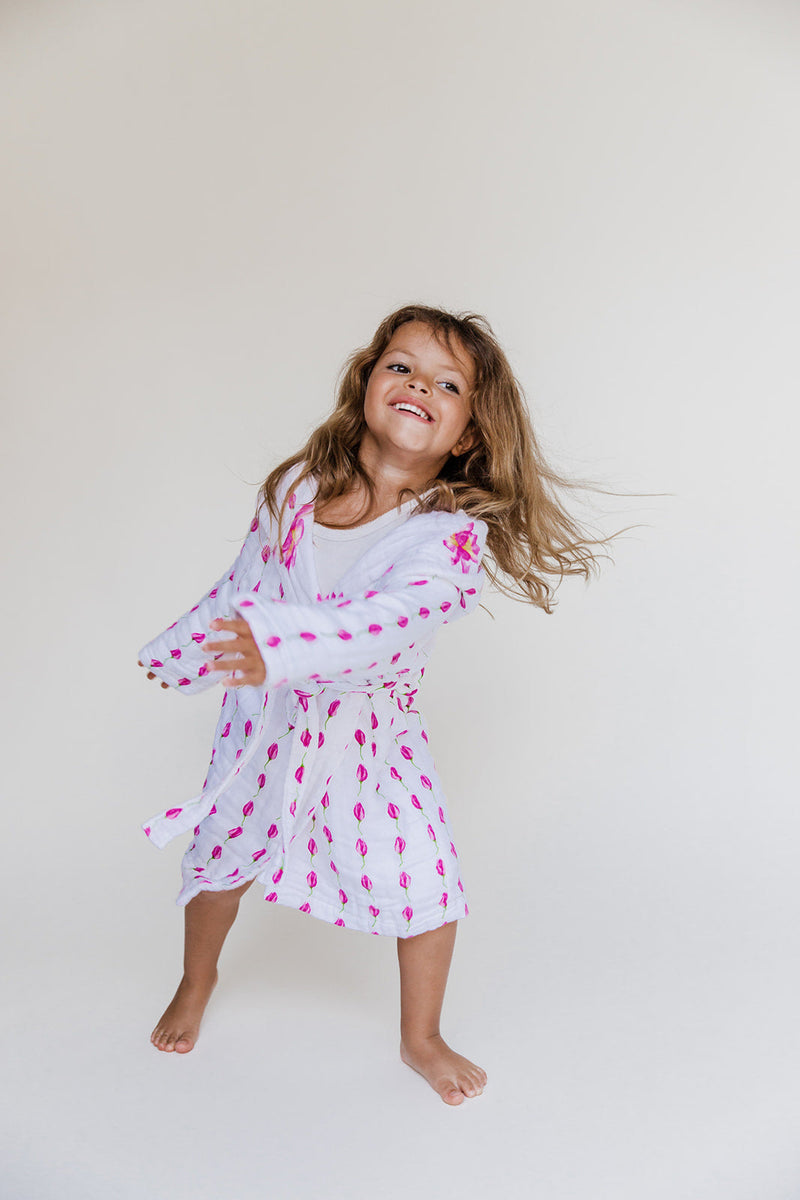 Kids Hooded Muslin Robe - Enchanted Garden (Lotus)