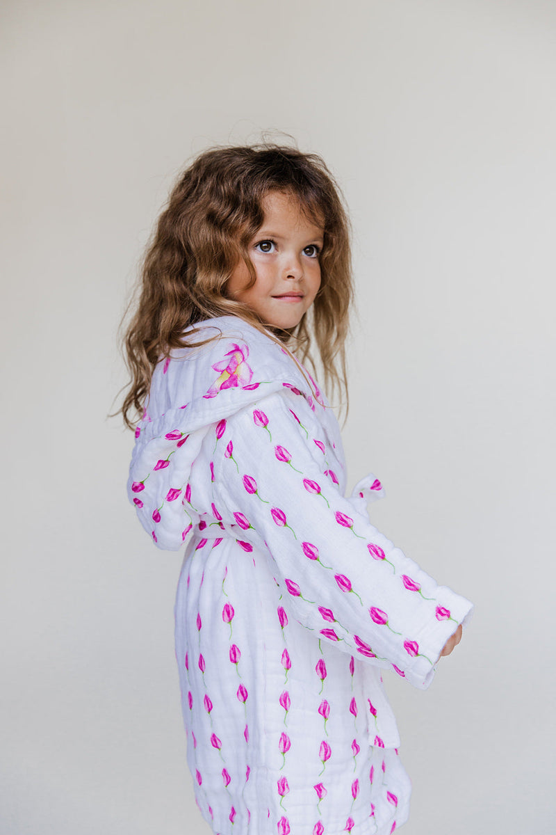 Kids Hooded Muslin Robe - Enchanted Garden (Lotus)