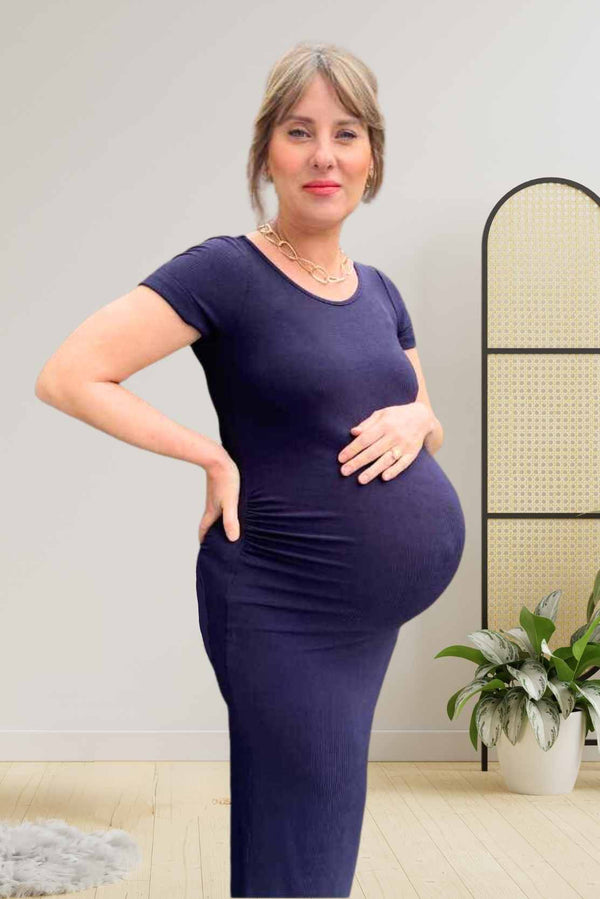 Navy Ribbed Maternity Dress