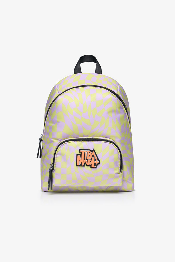 Mini Elwood Kids Backpack Lime / Lilac Checkerboard Print