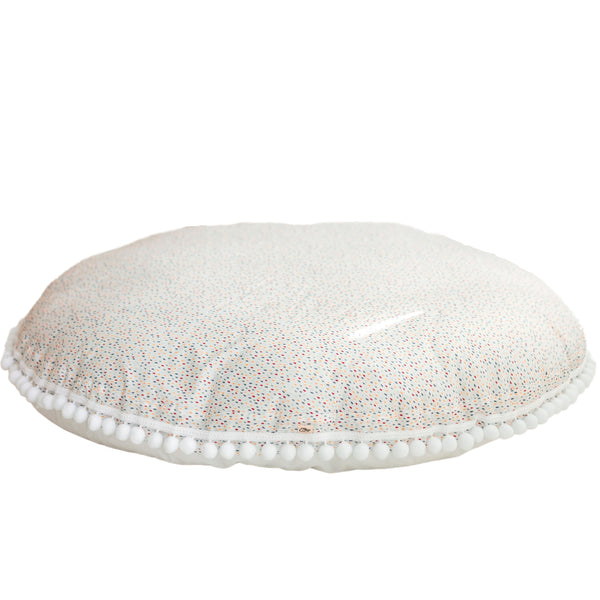 Big Floor Cushion With Pompoms in Colour Drops on White