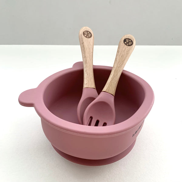 Rose 'CUB' Silicone Suction Bowl and Cutlery  Set