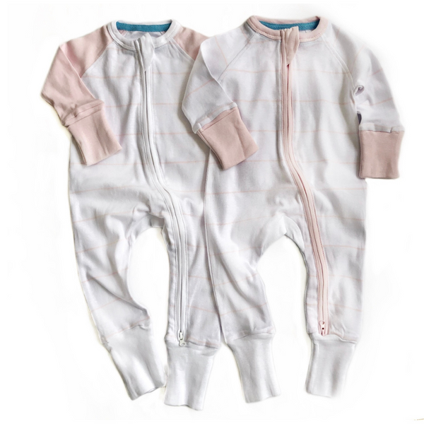 Baby Pink Striped Twin Pack Zipped Babygrow
