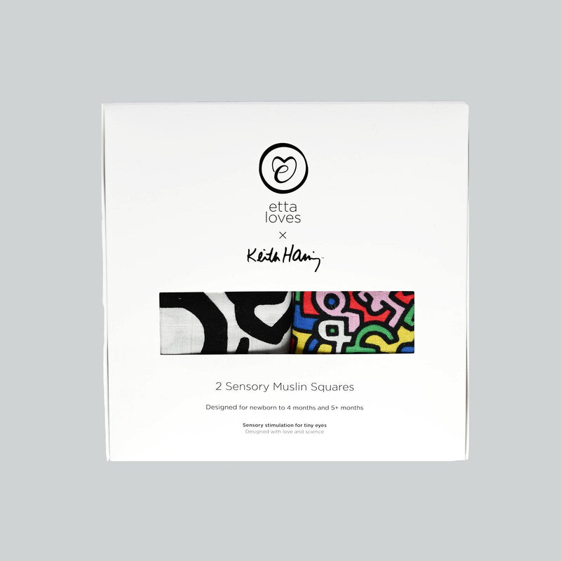 ETTA LOVES X KEITH HARING 2-PACK MUSLIN SQUARES - For 0 to 4 Months & 5+ Month Old Babies