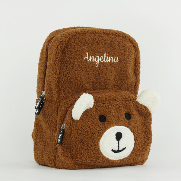 Personalised Kids Fluffy Teddy Backpack - Caramel