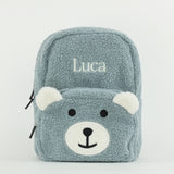 Personalised Kids Fluffy Teddy Backpack - Dusty Blue