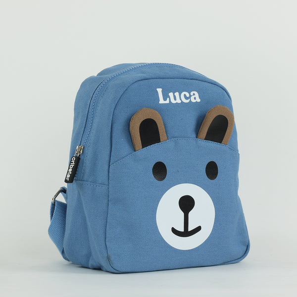 Personalised Toddlers Canvas Teddy Backpack - Blue