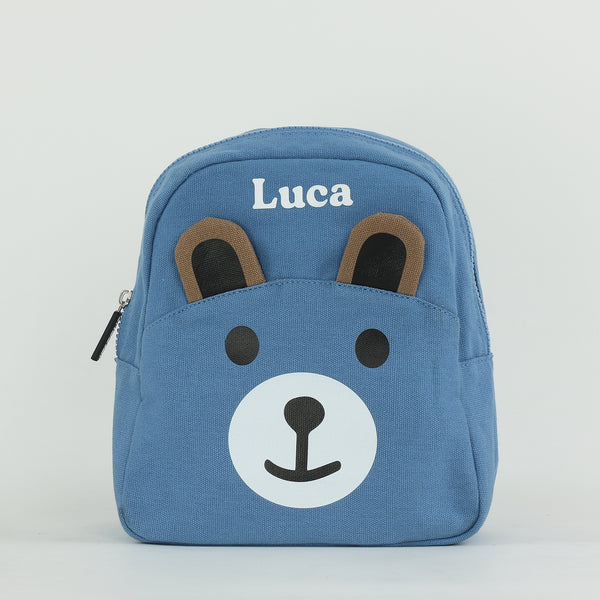 Personalised Toddlers Canvas Teddy Backpack - Blue