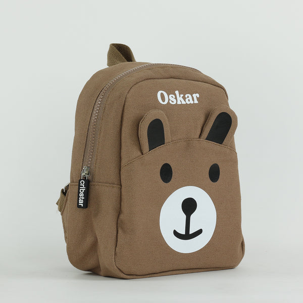 Personalised Kids Canvas Teddy Backpack - Brown