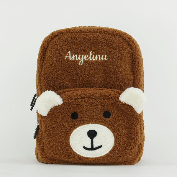 Personalised Kids Fluffy Teddy Backpack - Caramel