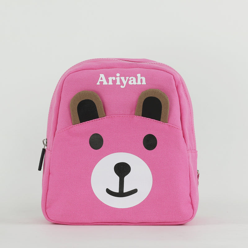 Personalised Toddler Canvas Teddy Backpack - Pink