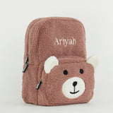 Personalised Kids Fluffy Teddy Backpack - Dusty Pink