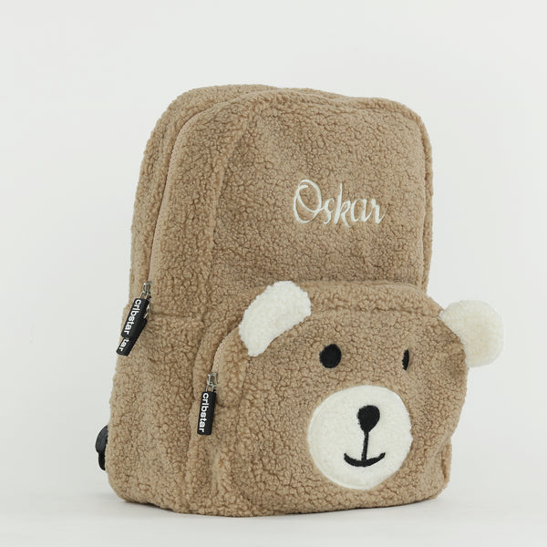 Personalised Kids Fluffy Teddy Backpack - Toffee