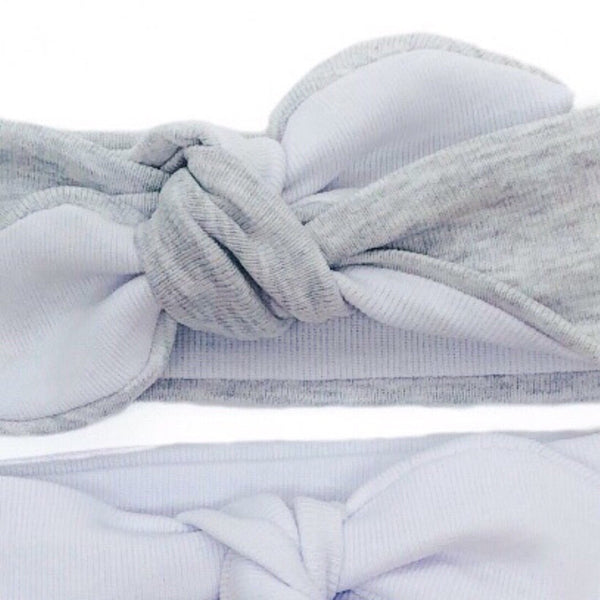 Baby & Toddler Knotted Hair Band/Bow - White and Grey
