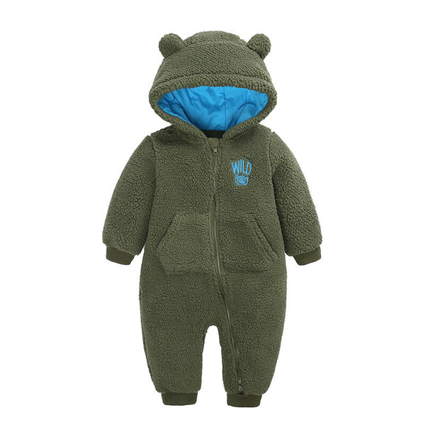 Khaki Teddy Bear Ears Fleece Hooded Zipped Onesie