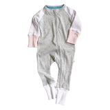 Grey and Pale Pink Zipped Babygrow
