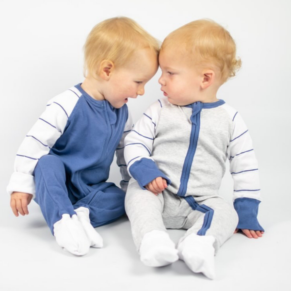 Grey and Denim Blue Twin Pack Zipped Babygrow