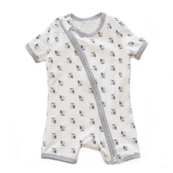 Grey Owl Short Sleeved Zip Up Babygrow