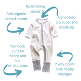 White and Grey Ribbed Zipped Footless Babygrow