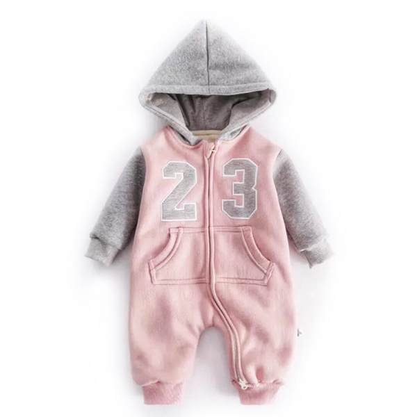 Baby Girls Hooded All in One Zipped Footless Baby Suit