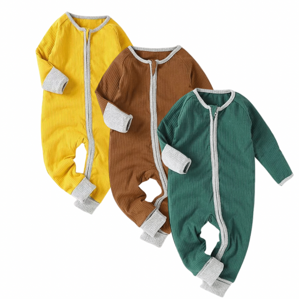 Forest Colours Triple Pack Ribbed Zip Up Babygrow