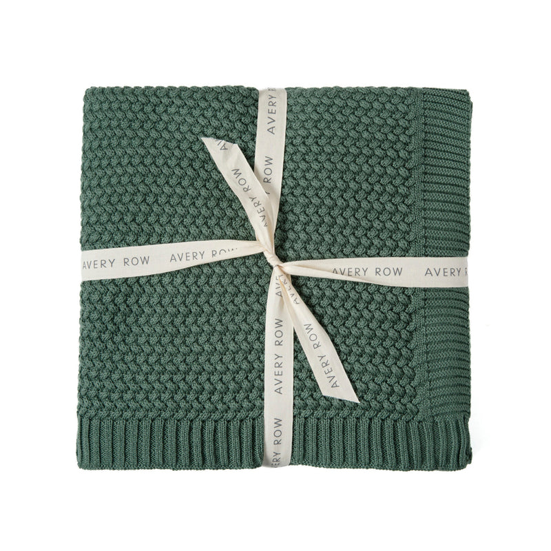 Plait Knit Baby Blanket - Pine Green