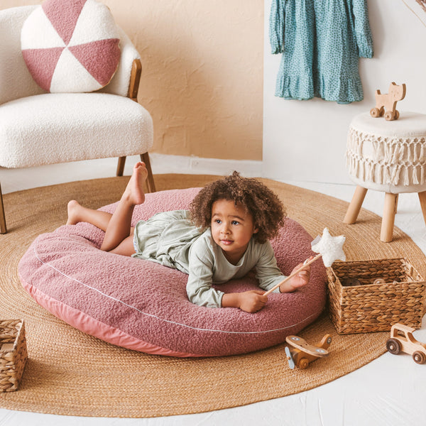 Boucle Fabric Kids Floor Cushion in Rose