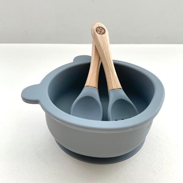 Pebble 'CUB' Silicone Suction Bowl and Cutlery  Set