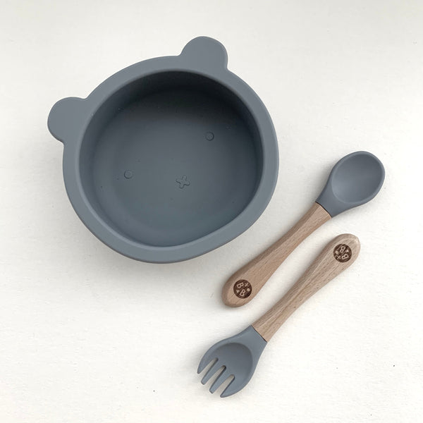 Pebble 'CUB' Silicone Suction Bowl and Cutlery  Set