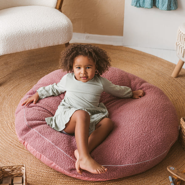 Boucle Fabric Kids Floor Cushion in Rose