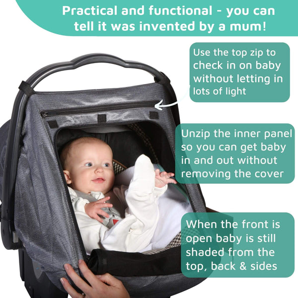 SnoozeShade for Infant Car Seats Deluxe (0–9 Months) | Sun and Sleep Shade for Group 0 and 0+ Car Seats | Blocks Up to 97.5% of UV