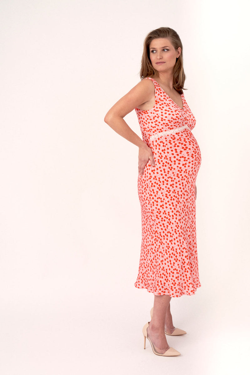 Pink Flowers Bias-Cut Maternity Dress