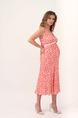 Pink Flowers Bias-Cut Maternity Dress