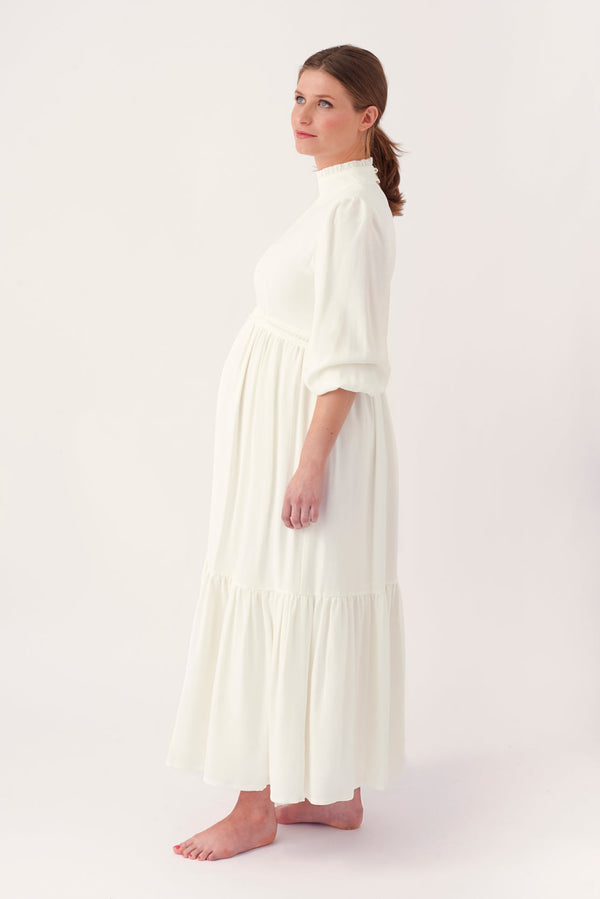 Off-White Tiered Maternity & Nursing Dress